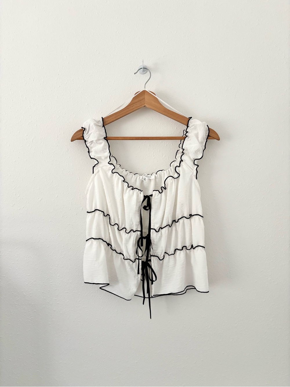 White Ruffle Tie-Front Sleeveless Top